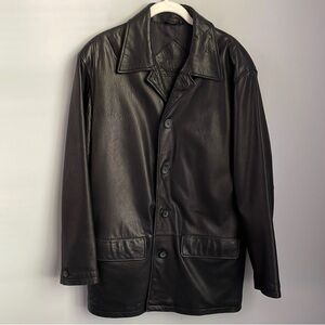 Roundtree & Yorke Men's Lamb Skin Black Leather Button Front Jacket Size Small
